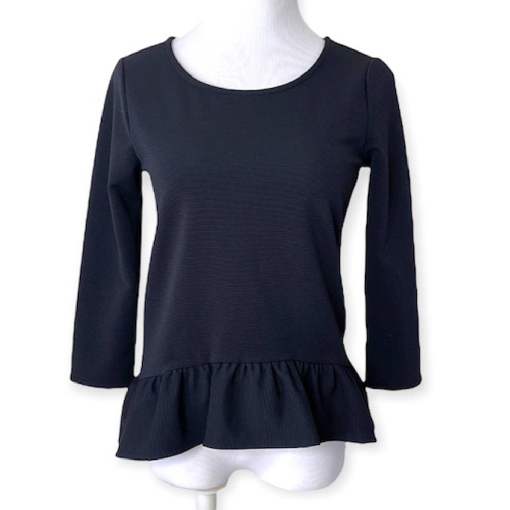 Ann Taylor Black Ribbed Peplum Top Size XS